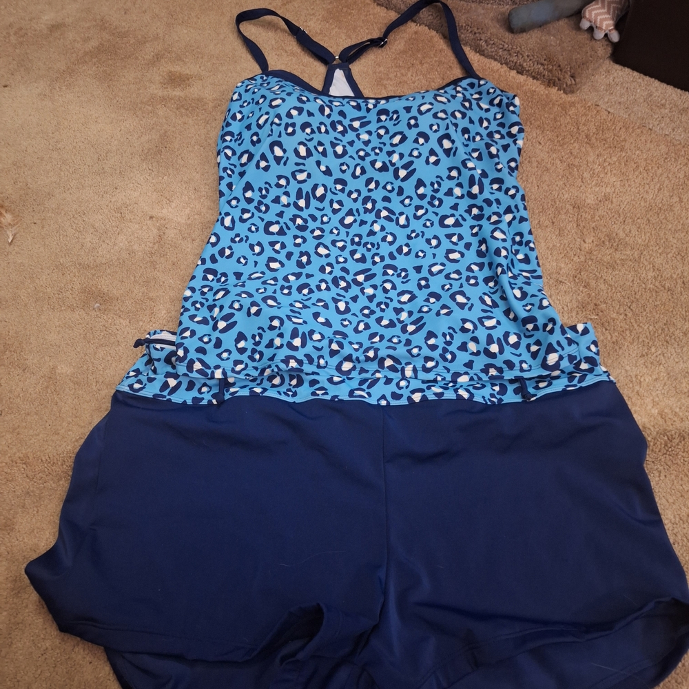 Blue Leopard Print Tankini Top - Picture 5 of 5